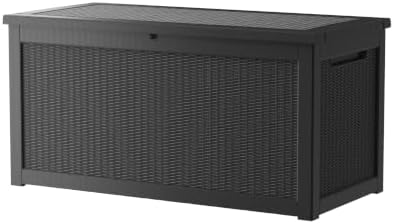 Outdoor Storage Box, 320 Gallon Waterproof Deck Box, Dual Gas-Spring Ultimate Resin Organizer for King Cushions, Heavy-Duty Lockable Estate Storage Bench, Backyard BBQ, Black by GraceYourYard