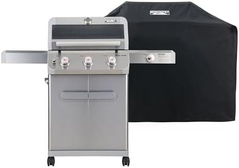 Monument Grills Mesa Series, Outdoor Barbecue Stainless Steel 3 Burner Propane Gas Grill, 48,000 BTU Patio Garden Grill with Side Burner and Knob Controls, Mesa305 with BBQ Cover by MonumentGrills