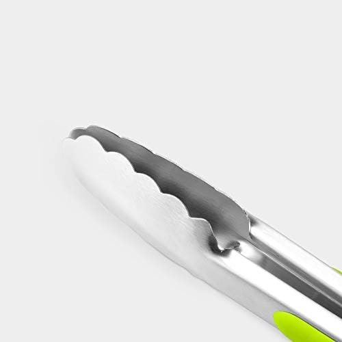 Premium 304 Stainless Steel Tongs Set – 12" Grill Tongs & 9" Cooking Tongs, Heat Resistant up to 600°F, Wavy Grip Head, Non‑Slip Handle with Locking Clip & Hanging Loop, Dishwasher Safe, Green - Image 2