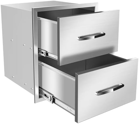 Outdoor Kitchen Drawers Stainless Steel, BBQ Drawer Inserts for Built-in Patio Grill Station, 14''W x 15''H x 23''D by MIGODA