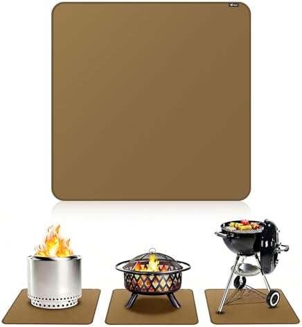 FLASLD Heavy-Duty Under Grill Mat 59inch Square Fire Pit Mat,3 Layers Fireproof Waterproof Grill Pads Protect for Deck,Patio,Outdoor Charcoal,Smokers,Wood Floor,Indoor Brown Fireplace Reusable by FLASLD