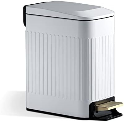 CEROELDA Small Bathroom Trash Can with Lid-6L/1.6 Gal-Soft Close Lid-White by WelcometoCEROELDA