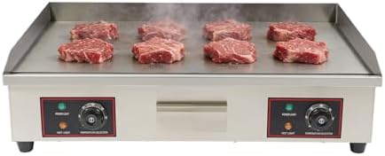 Commercial Electric Countertop Griddle,110V 3000W Flat Top Grill with Adjustable Thermostat 122°F-572°F,Stainless Steel Non-Stick Restaurant Grill for Home Restaurant by Unknown