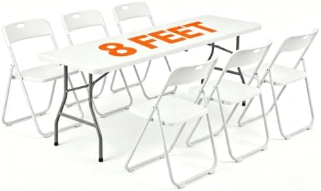 7-Piece White Plastic 8FT Folding Table Chairs Set for 6 People by WelcometoEDWINENE