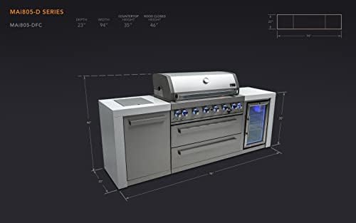 Mont Alpi MAi805-DFC-NG 6-Burner 115000 BTU Deluxe Stainless Steel Modular Outdoor Kitchen Island Grill with MANGK Natural Gas Conversion Kit + Fridge Cabinet, Granite Countertops & 2 Infrared Burners - Image 2
