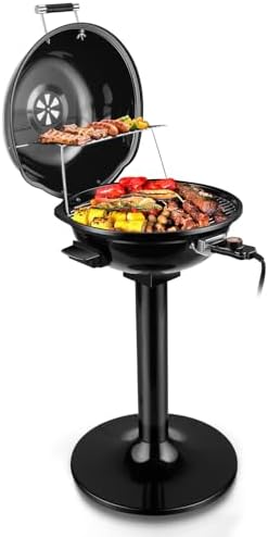 Electric Grill, Techwood Indoor/Outdoor Electric BBQ Grill, 1600W Portable Removable Stand Grill with Adjustable Heat & Drip Tray, Double Layer Design for Party, Patio & Backyard (Black) by Techwood