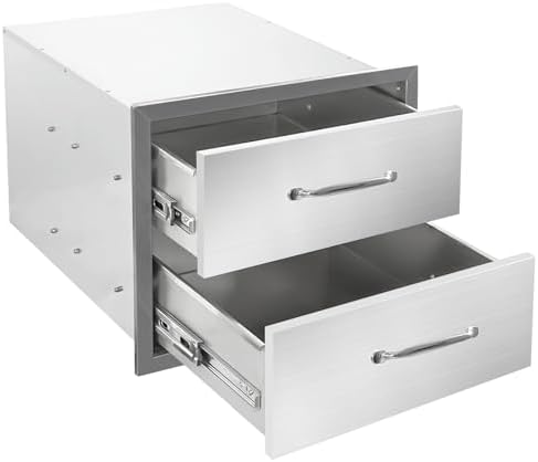 Outdoor Kitchen Drawers 18" W x 15" H x 23" D Flush Mount Double layer BBQ Drawers with Chrome Handle,Stainless Steel Built-in 2-Drawer for Outdoor Kitchen Island, Patio Grill Station by SGOLAN