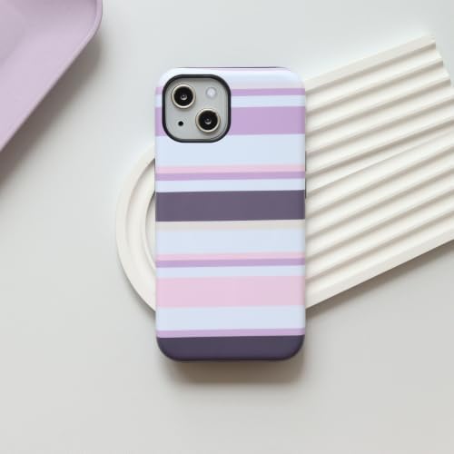 for iPhone 15 Case, Magnetic Matte Frosted Dual-Layer Striped Phone Case for Women, Retro Aesthetic Cover Compatible with MagSafe Accessories - Lavender Mist - Image 2