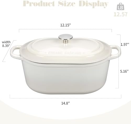 EDGING CASTING Enameled Cast Iron Oval Dutch Oven, 6QT, White - Image 2
