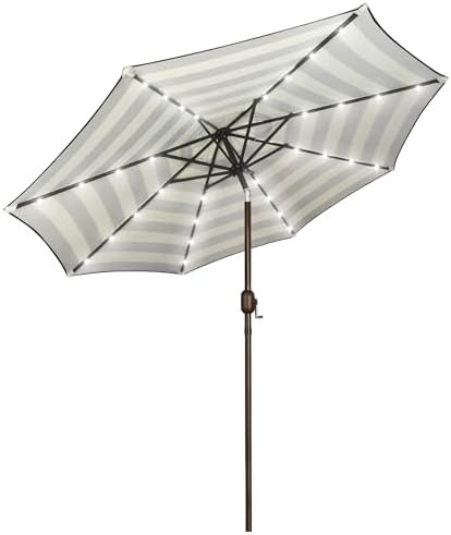 Blissun 9 ft Solar Umbrella, Patio Umbrella with 32 LED Lights, Table Market Umbrella, Outdoor Umbrella for Garden, Deck, Backyard, Black & Beige by Blissun