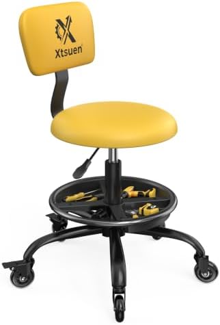 Rolling Shop Stool with Wheels, Mechanic Stool Chair with Backrest by Xtsuen