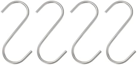 HARFINGTON 4pcs Long S Hooks 4 Inch Extra Long Metal S-Shaped Hanging Hooks High Manganese Steel S Hanger Storage Organizing Tool for Kitchen Garden Bathroom Garage Closet, Silver by HARFINGTON