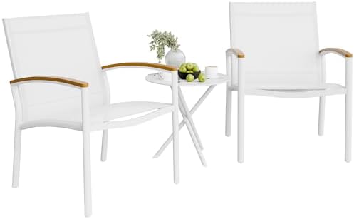 Shintenchi 3 Pieces Patio Bistro Sets, Outdoor Textilene Fabric Conversation Bistro Set, Textilene Fabric Front Porch Chairs Small Patio Furniture Set with Table for Lawn,Garden,Balcony (White) by Shintenchi%7CFurnitureMadeforRealLife