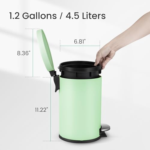 Cesun Small Round Bathroom Trash Can with Lid Soft Close, 1.2 Gal, Green - Image 6