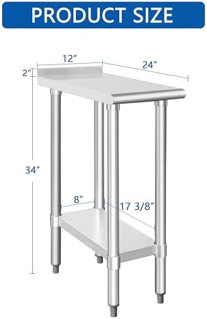 HARDURA Stainless Steel Commercial Work Table 24×12 Inches 2" Backsplash - Image 2