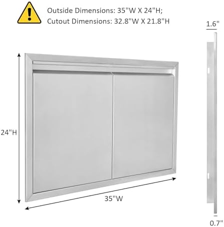JIE JIN BBQ Access Door 35" W X 24" H Outdoor Kitchen Doors Double Doors Thickened 304 Stainless Steel Outdoor Kitchen Accessories Door for Indoor/Outdoor Kitchen Outdoor Cabinet BBQ Island - Image 2