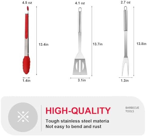 BBQ Grill Tool Set BBQ Accessories, Stainless Steel Grill Tools Grilling Accessories Grill Set Barbecue Grill Accessories for Outdoor Grill, Grill Utensils Grilling Tools Grilling Gifts for Men (3PCS) - Image 6