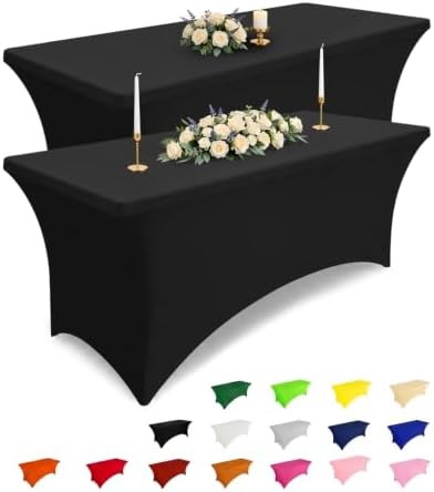 Smiry 6 Pack Spandex Table Cloth 6FT, Elastic Fitted Black Tablecloth by Smiry