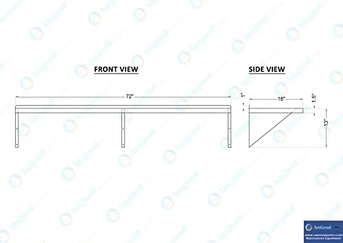 AmGood 18" x 72" Stainless Steel Wall Shelf | Appliance & Equipment Metal Shelving | Kitchen, Restaurant, Garage, Laundry, Utility Room | Heavy Duty | Turned-Down Edge | NSF Certified - Image 5