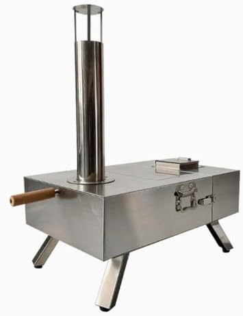 Outdoor Wood-Fired Pizza Oven, Stainless Steel, 26x15x29 Inch, Split Design with Separate Fuel Box, Heat-Shield Handle, for Camping and Home Gatherings by Unknown