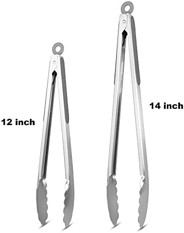 304 Stainless Steel Kitchen Cooking Tongs, 12 & 14 Inch, Set of 2, Grey - Image 4