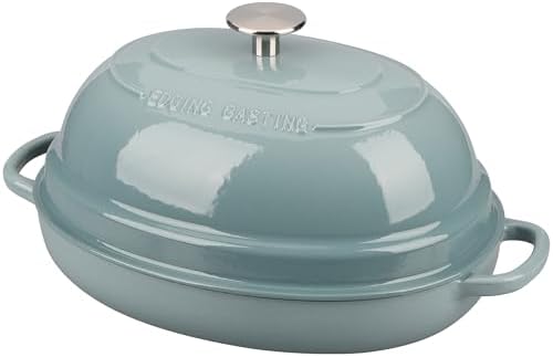 EDGING CASTING Enameled Oval Cast Iron Dutch Oven Pot with Lid, Bread Dutch Oven for Sourdough Bread Baking, Dutch Oven Bread, Bread Oven, 6QT, Seasalt by EDGINGCOOKWARE