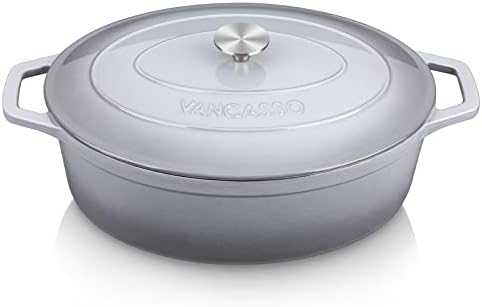 vancasso 9.3 Qt Oval Enameled Cast Iron Dutch Oven with Lid, Grey by vancasso