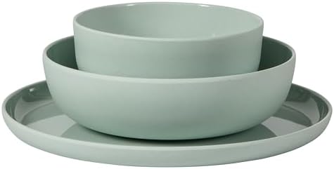 Gibson Home Candy Skies 12 Piece Unbreakable Wheat Straw Melamine Plates and Bowls Dinnerware Set - Outdoor, Camping, & Everyday Use - Matte Exterior/Shiny Interior Green - Image 7
