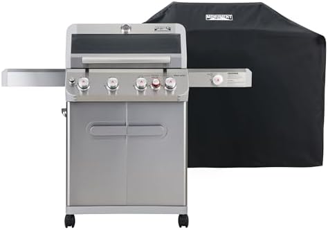 Monument Grills Mesa Series, Outdoor Barbecue Stainless Steel 4 Burner Propane Gas Grill, 62,000 BTU Patio Barbecue Grill with Side Burner, Knob Controls, Mesa415BZ with BBQ Cover by MonumentGrills