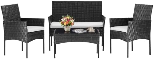 DUMOS 4-Piece Patio Furniture Set, Outdoor Rattan Seating Chair, Black by DumosLifestyle