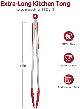 U-Taste Kitchen Tong for Cooking, 600ºF Heat-Resistant Silicone, 16in/Red - Image 2