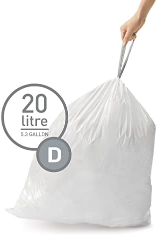 simplehuman Code D 60 Count, Dispenser Pack Custom Fit Liners, Drawstring Trash Bags, 20 Liter / 5.3 Gallon, White - Image 2