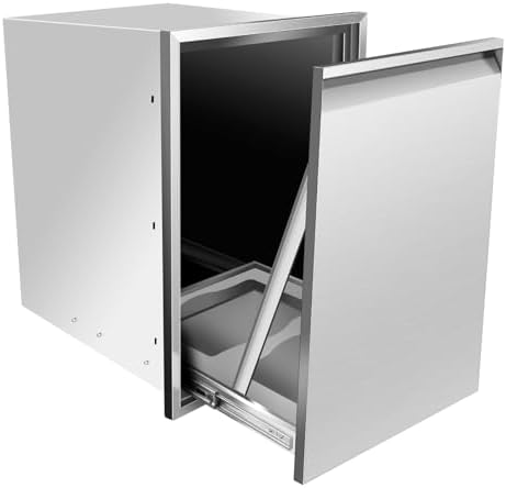 Pull Out Trash Drawer, Lower Sliding Rails Stainless Steel Roll Out Trash Bin Pull Out Tray With Handle For Outdoor Kitchen BBQ Island Grill Station,Trash Drawer by OLIPIC
