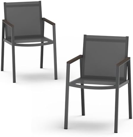 Outdoor Dining Chairs Set of 2, Aluminum Patio Armchairs, All Weather Patio Dining Furniture for Backyard, Deck, Poolside (Charcoal) by Oasbira