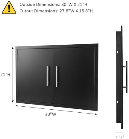 JIE JIN Outdoor Kitchen Doors 30" W X 21" H Double Doors 1.2mm Thickness Stainless Steel BBQ Access Door BBQ Island Doors Outdoor Kitchen Accessories Door for Outdoor Kitchen BBQ Island (Black) - Image 2