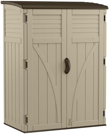 Suncast Outdoor Storage Shed, Water Resistant Resin Vertical Outdoor Storage Cabinet for Patio, Garden Tools, Cushions, & Equipment, Weatherproof Multi-Wall Design, 54 cu. ft., Made in USA by Unknown
