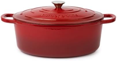 Larder & Vine 8 qt Oval Enameled Cast Iron Dutch Oven Pot, Cabernet by LarderVine