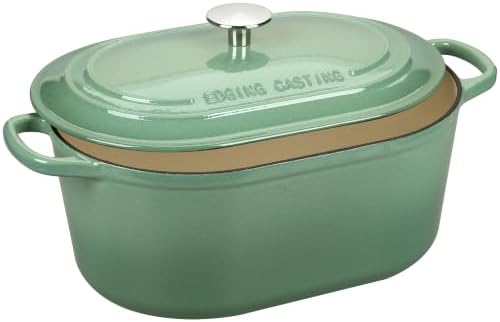 EDGING CASTING Enameled Cast Iron Oval Dutch Oven, 6QT, Sage Green - Image 7