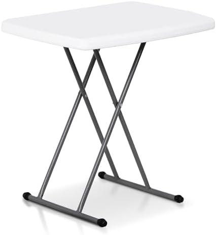 SUPER DEAL 2.5 Foot Plastic Folding Table, Indoor Outdoor Portable Heavy Duty Adjustable Height Kitchen or Camping Barbecues Picnic Party Tray Table, White by Superdeal