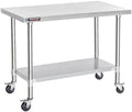 DuraSteel 24x48 NSF Stainless Steel Cart Work Table - Heavy Duty Rolling Food Prep Table Countertop Island - Metal Utility Cart on Wheels Caster, Grill Stand Storage Outdoor Kitchen Tables Bar Top by DuraSteel