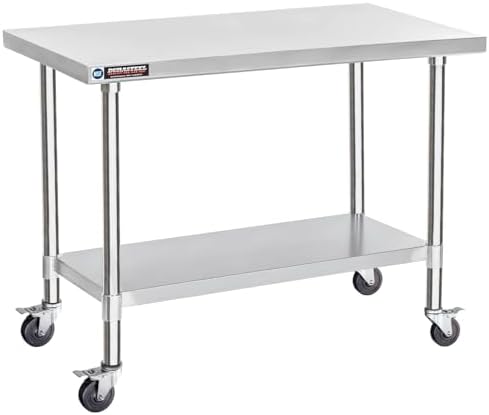 DuraSteel 24x48 NSF Stainless Steel Cart Work Table - Heavy Duty Rolling Food Prep Table Countertop Island - Metal Utility Cart on Wheels Caster, Grill Stand Storage Outdoor Kitchen Tables Bar Top by DuraSteel
