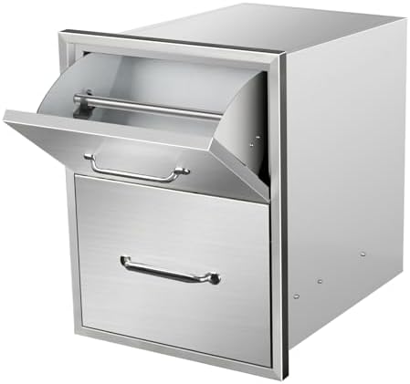 Outdoor Kitchen Drawers with Paper Towel Holder 16" W x 20" H x 20" D Flush Mount BBQ Drawers with Chrome Handle,Stainless Steel Built-in Double Access Drawers for Outdoor Kitchen Island by SGOLAN