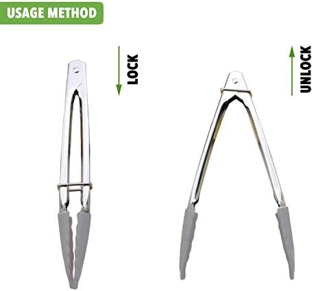 HINMAY 7 Inch Silicone Utility Tong Kitchen Tongs, Set of 3 (Gray) - Image 3