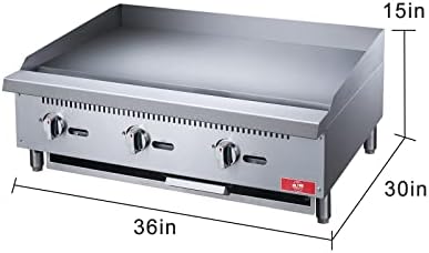 Commercial Countertop Griddle, ETL 36" Flat Top Grill Natural Gas (NG) / Propane, 3 Burners - 90000 BTU - Image 5