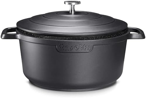 Large Dutch Oven Pot with Lid-7.5QT Cast Aluminum Oven Pot with Two Handles Lightweight for Bread Baking Braising and Roasting(Black) by INSETFY