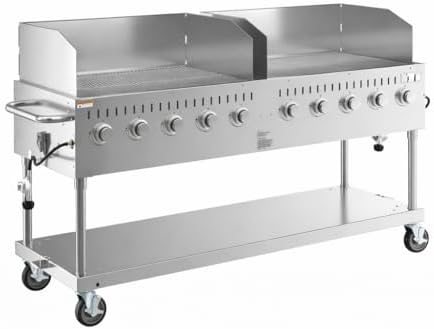 Commercial Stainless Steel Outdoor Liquid Propane Grill with Wind Guards, 72" Cooking Surface, 10 Burners, 160,000 BTU, for Restaurant Patio, Resort, Catering, Outdoor Kitchen, Hotel by Krollen+Industrial