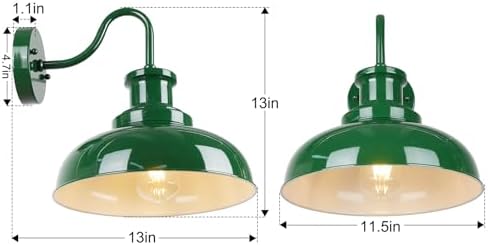 Outdoor Barn Light, Rustic Outdoor Wall Sconce, Farmhouse Exterior Wall Mount Light, Vintage Indoor Wall Lighting Fixture, Industrial Green Lantern Lamp for Porch, Garage, Patio, RZ007 GR+WH - Image 5