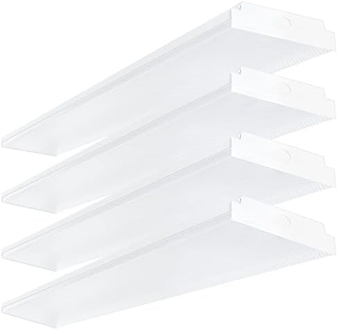 ANTLUX 4FT LED Wraparound 40W Shop Lights for Garage, 4400lm, 5000K, 4 Foot Crystal LED Wrap Light, 48 Inch Integrated Linear Strip Flush Mount Office Workshop Ceiling Lighting Fixture, 4 Pack by AntLux