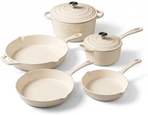 QuliMetal Enameled Cast Iron Cookware Set, 5-Piece Pots and Pans Set with Lids, Skillet, Frying Pan, Saucepan & Dutch Oven for All Stovetops, PFOA Free, Ideal for Sourdough Bread Baking by QuliMetal