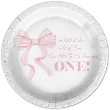 Pink Bows First Birthday - 32 Piece Disposable Party Supplies - Decorations for Girl's 1st Birthday Round Party Plates - Large 9" Paper Plates In Bulk - Image 3